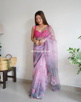 Festival Special Grey - Pink Pure Organza Saree